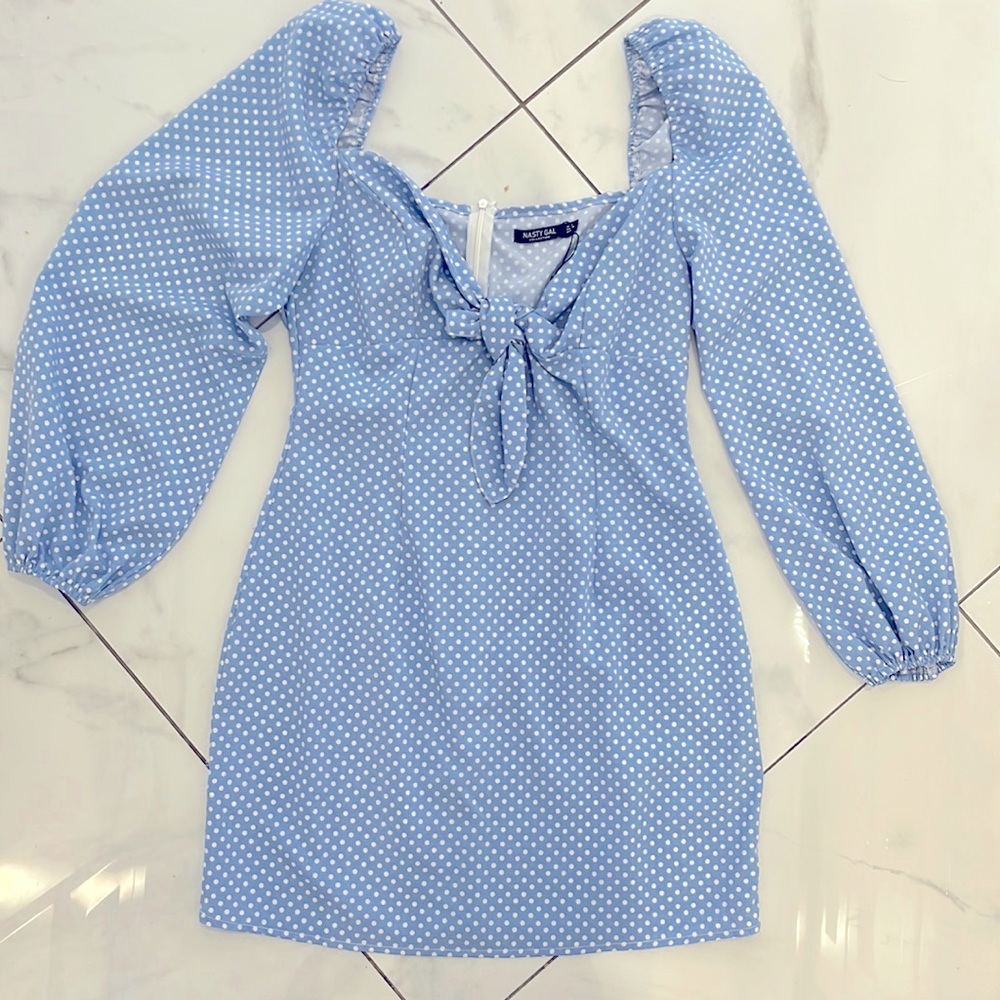 Nasty gal size 8 long sleeve tie front mini dress